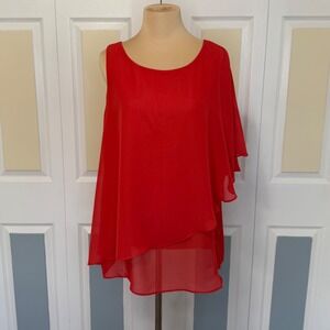 Outback Red Womens Red Layered Chiffon Asymmetrical Cape Sleeveless Blouse M